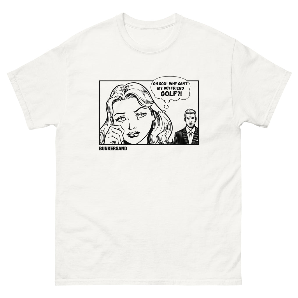 Oh God white golf t-shirt by Bunkersand