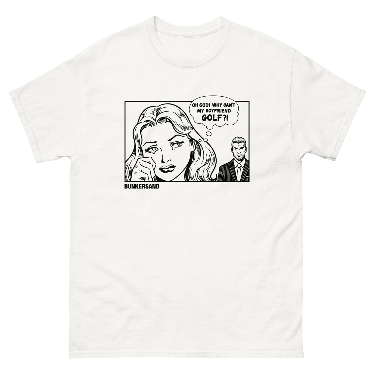 Oh God white golf t-shirt by Bunkersand